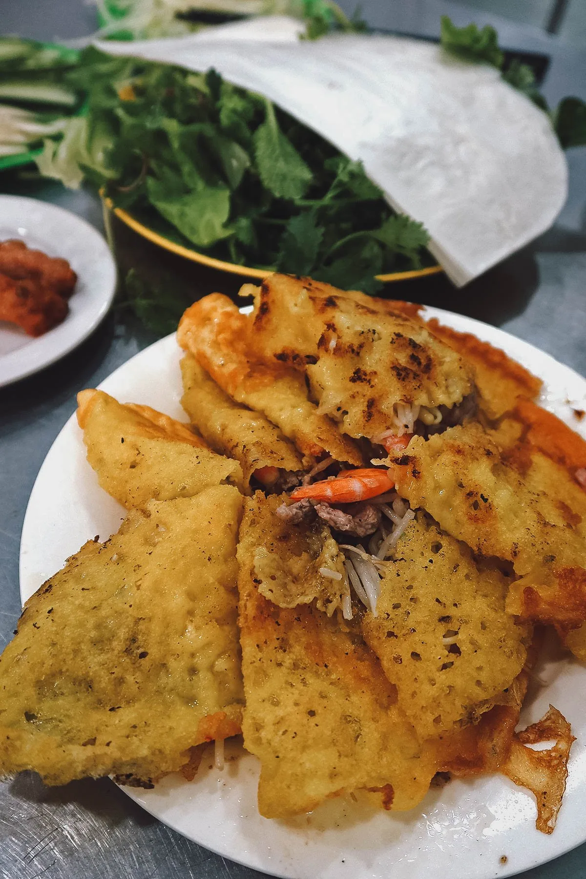 Vietnamese crispy crepes at a restaurant in Da Nang