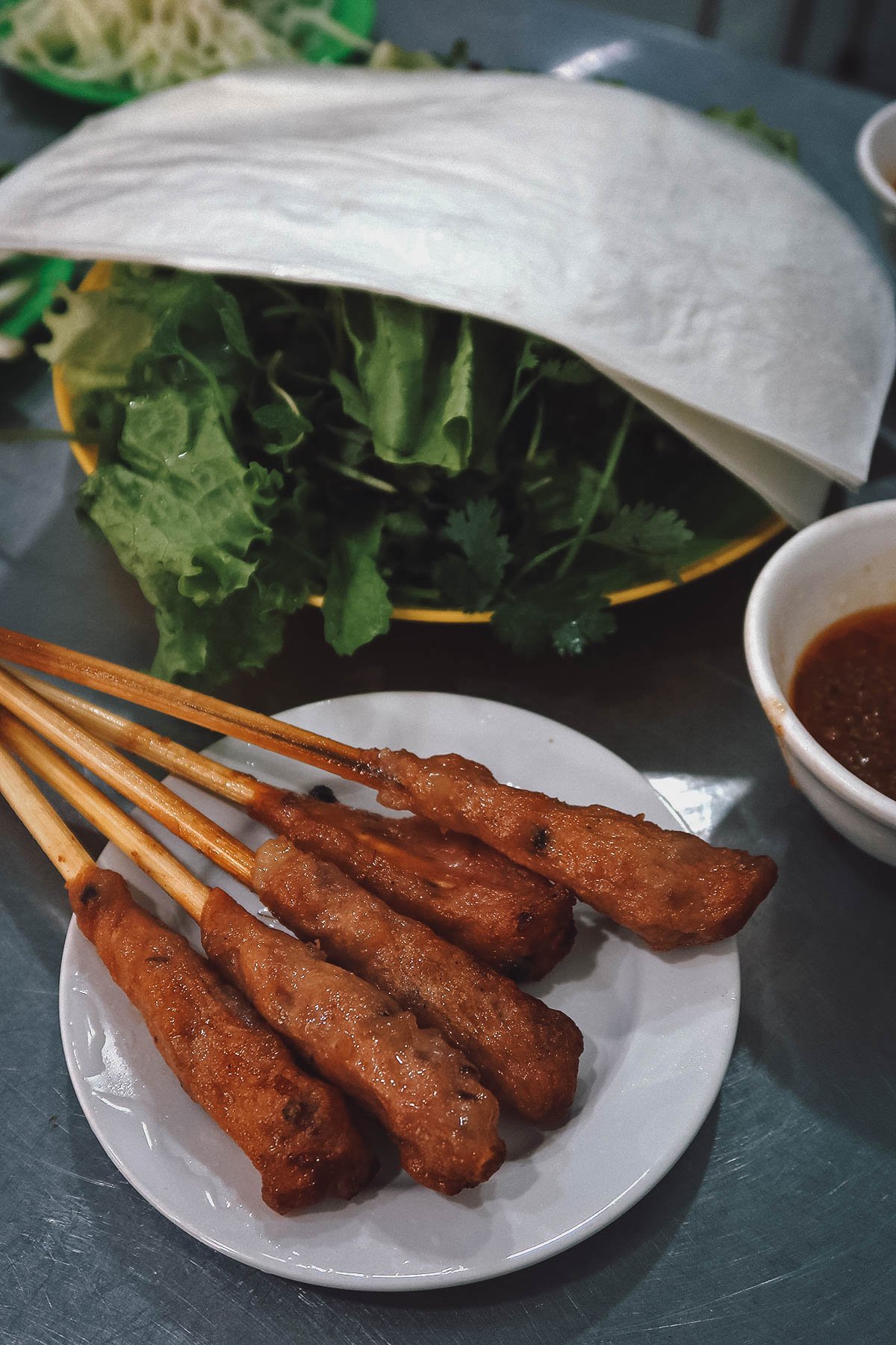 Nem lui at a restaurant in Da Nang