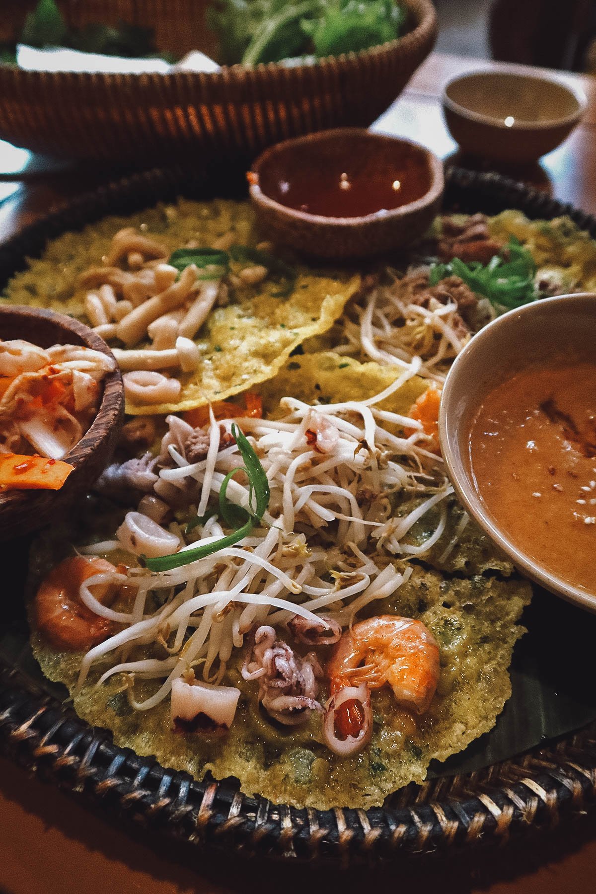 Vietnamese crispy crepes at a restaurant in Da Nang