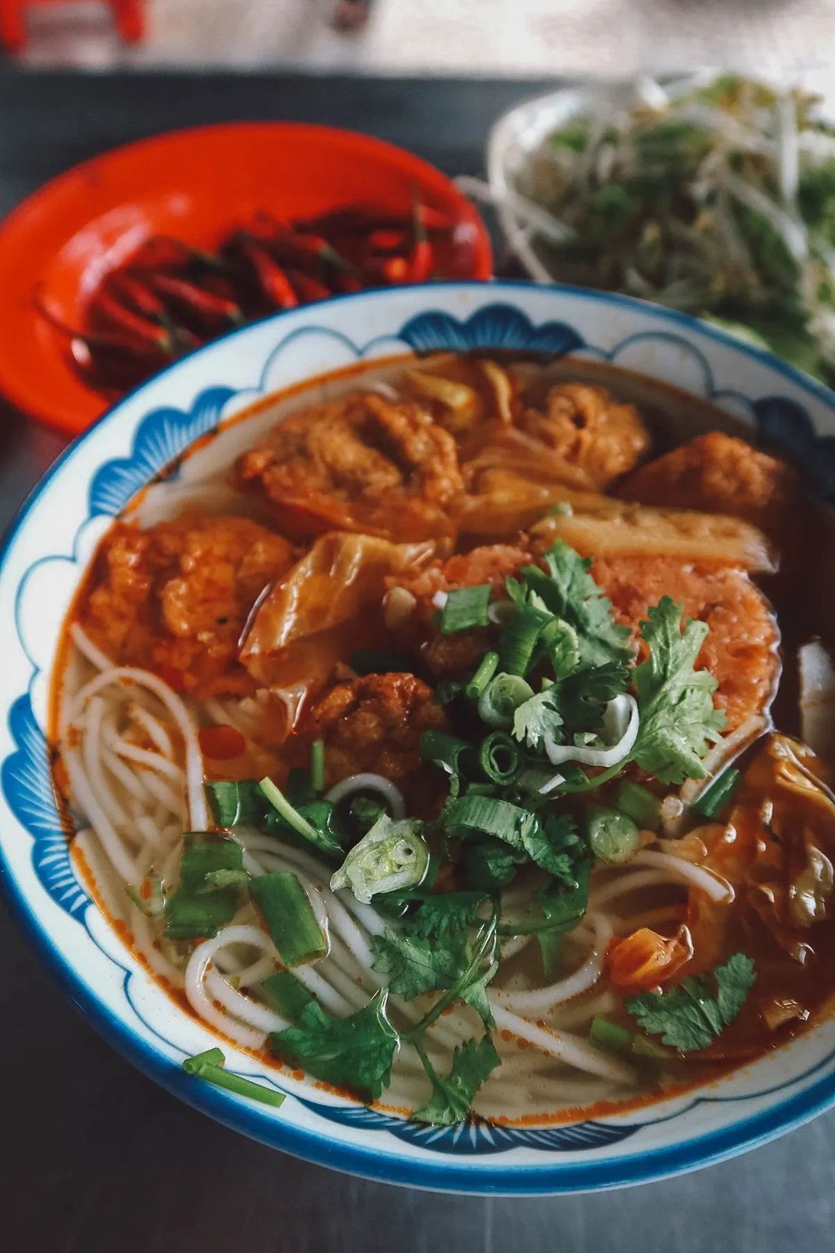 Fish cake noodle soup at a restaurant in Da Nang