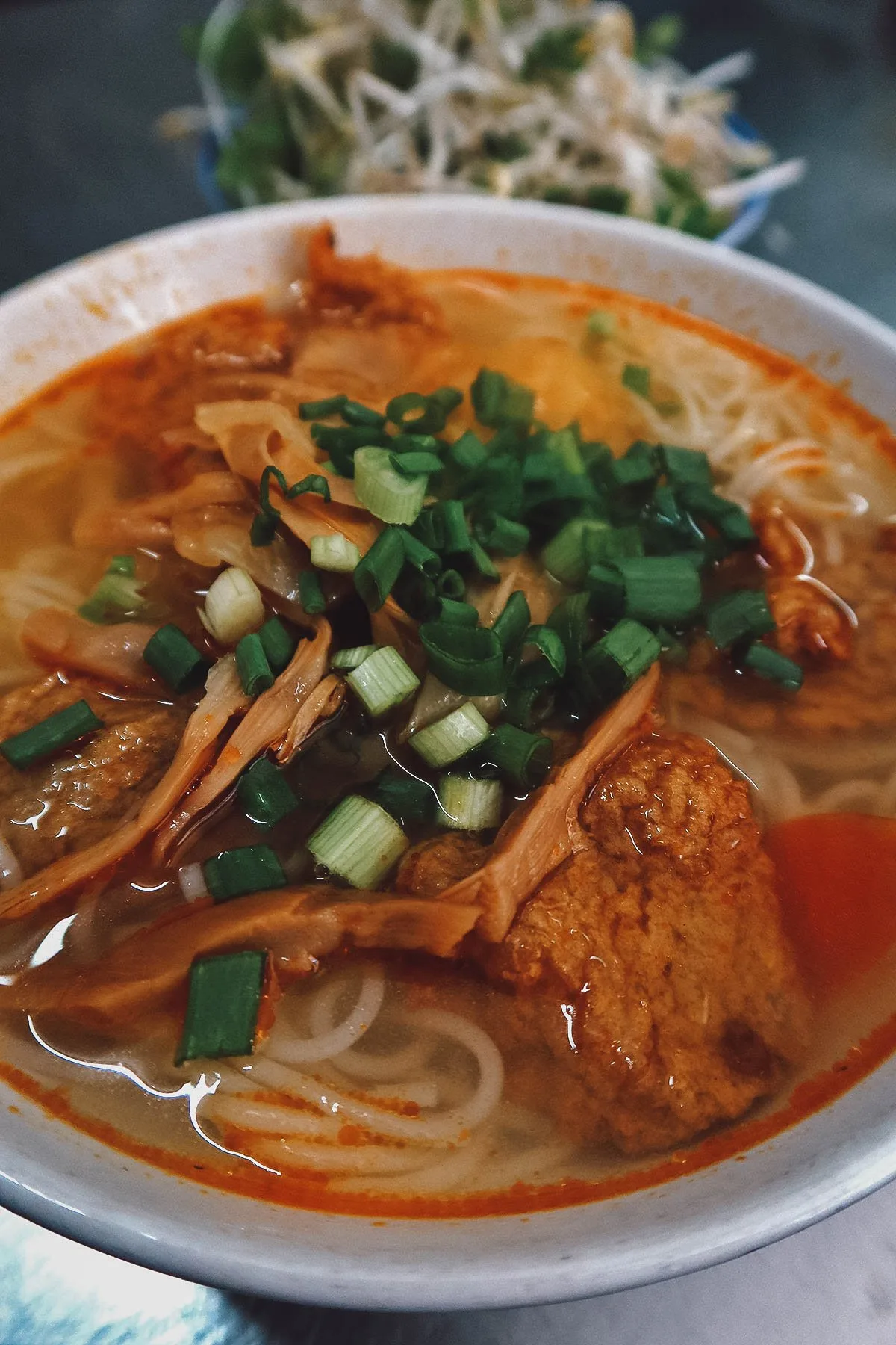 Fish cake noodle soup at a restaurant in Da Nang