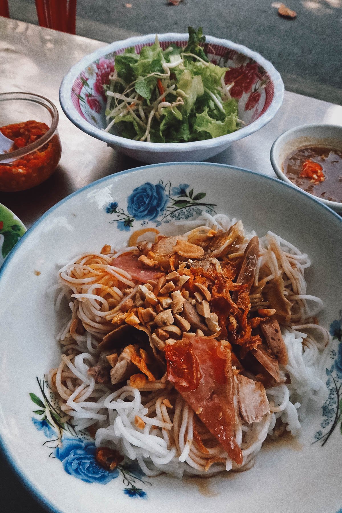 Bun mam nem at a restaurant in Da Nang