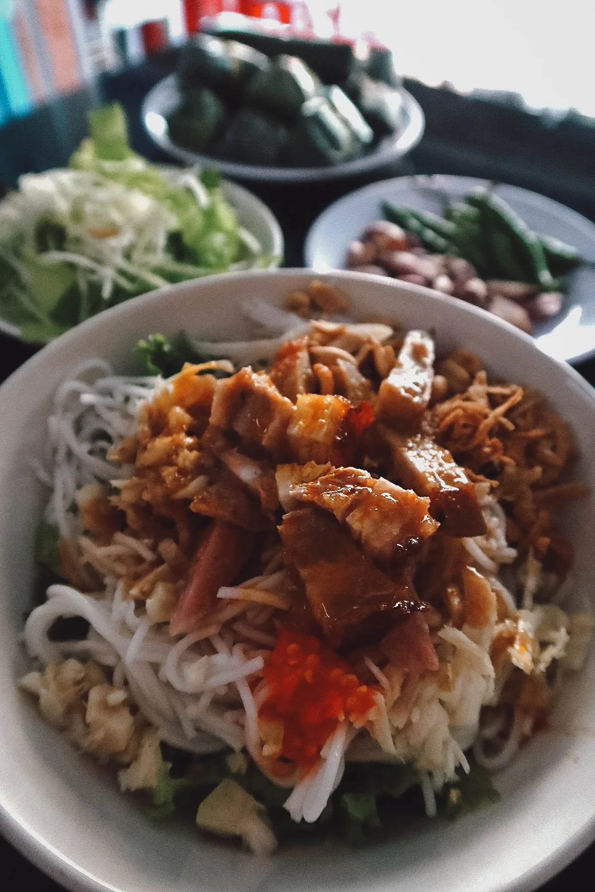 Bun mam nem at a restaurant in Da Nang