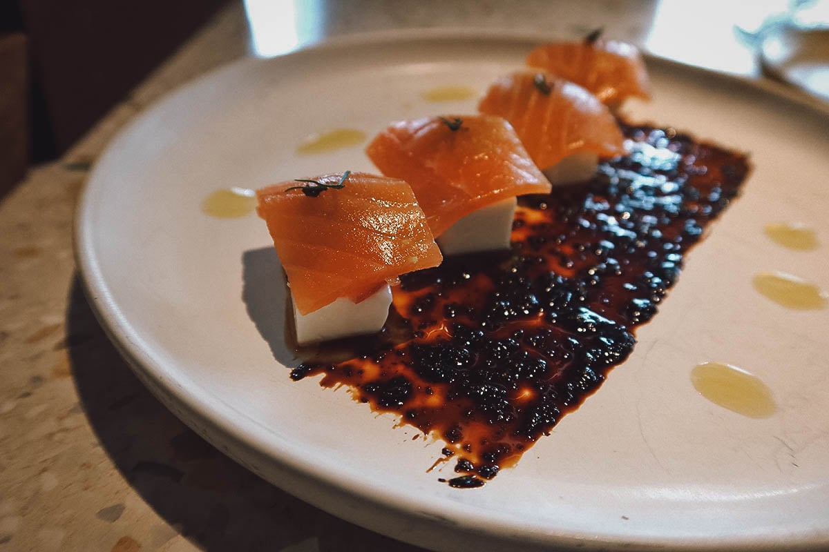 Salmon appetizer at a restaurant in Da Nang