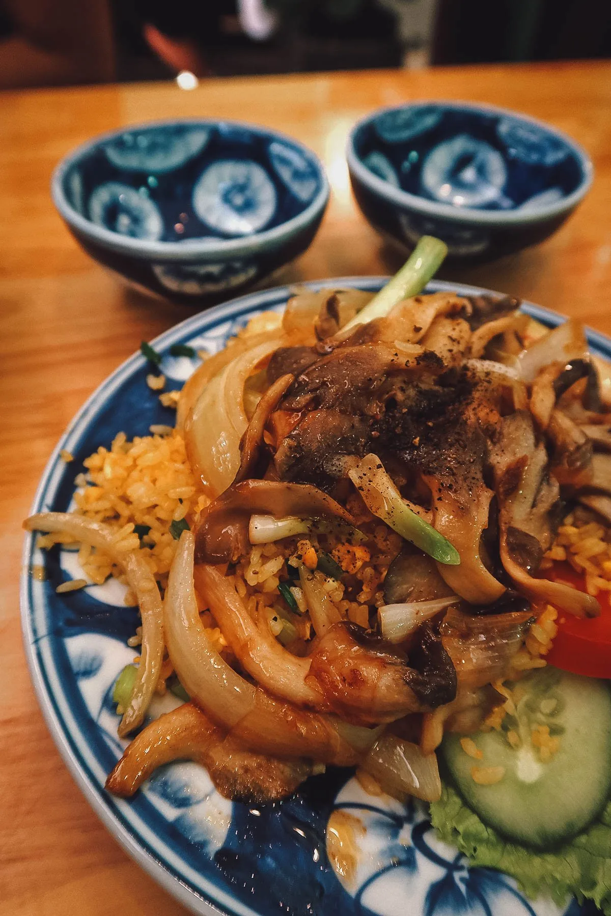 Mushroom fried rice at a restaurant in Da Nang