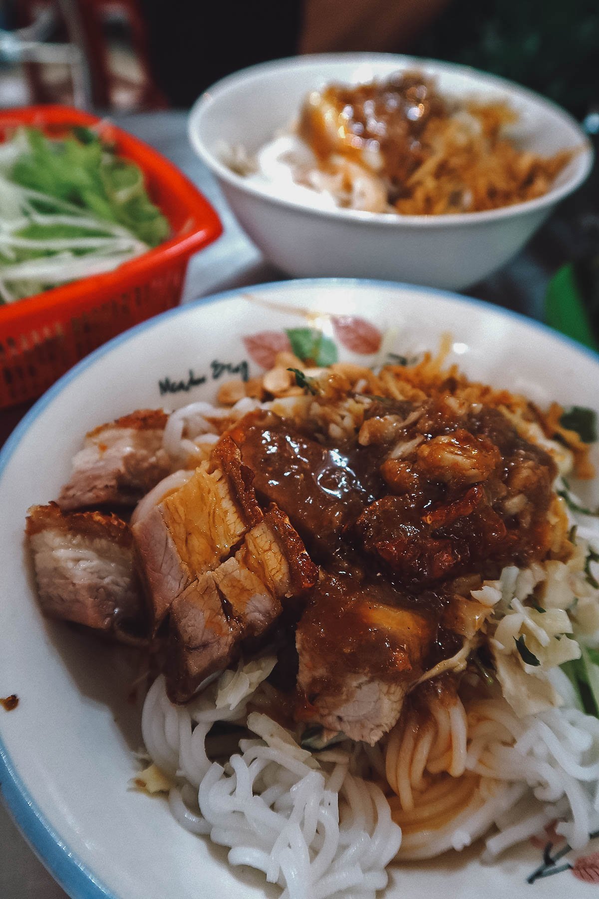 Bun mam nem at a restaurant in Da Nang