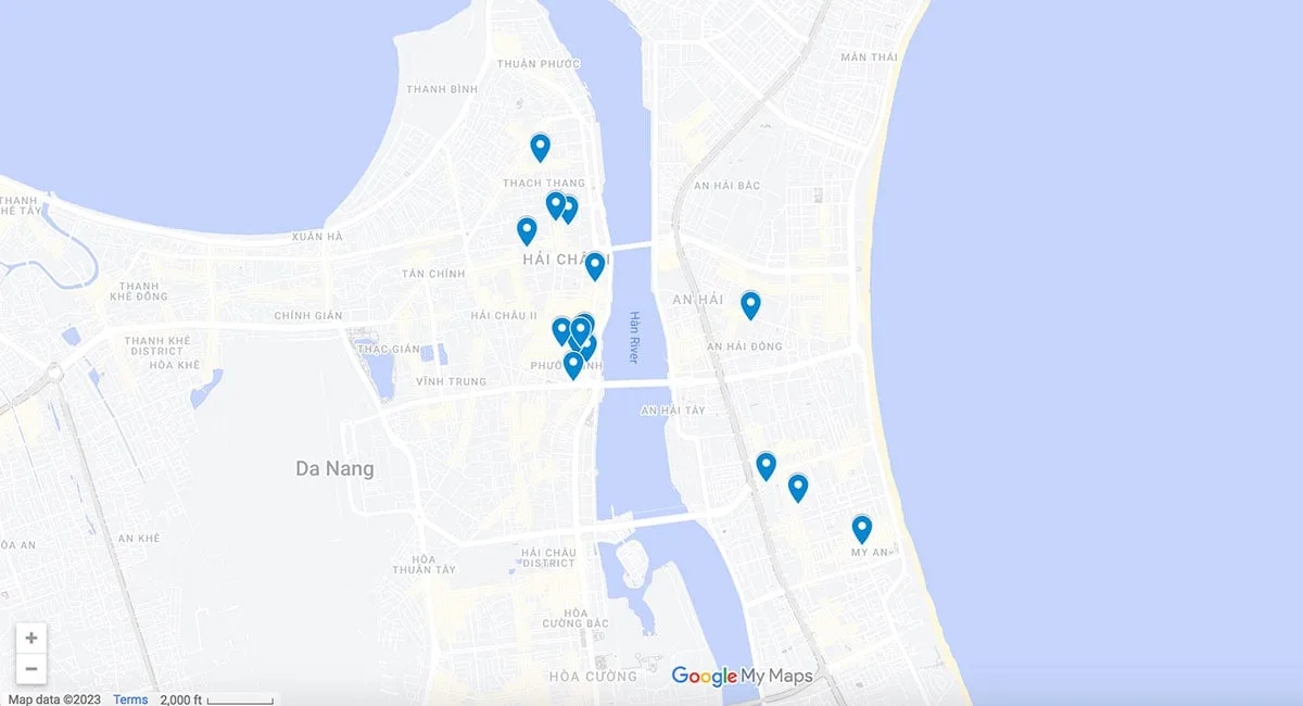 Da Nang map with pins