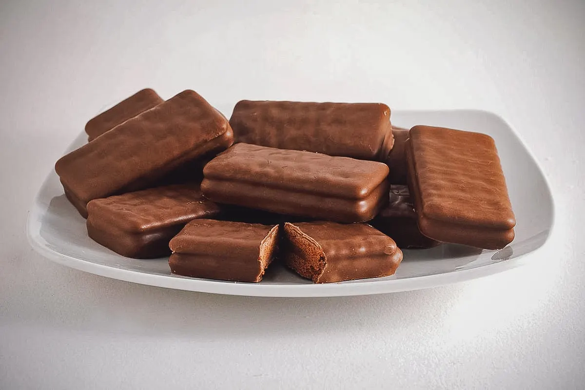 Plate of Tim Tams, Australias favourite chocolate biscuit