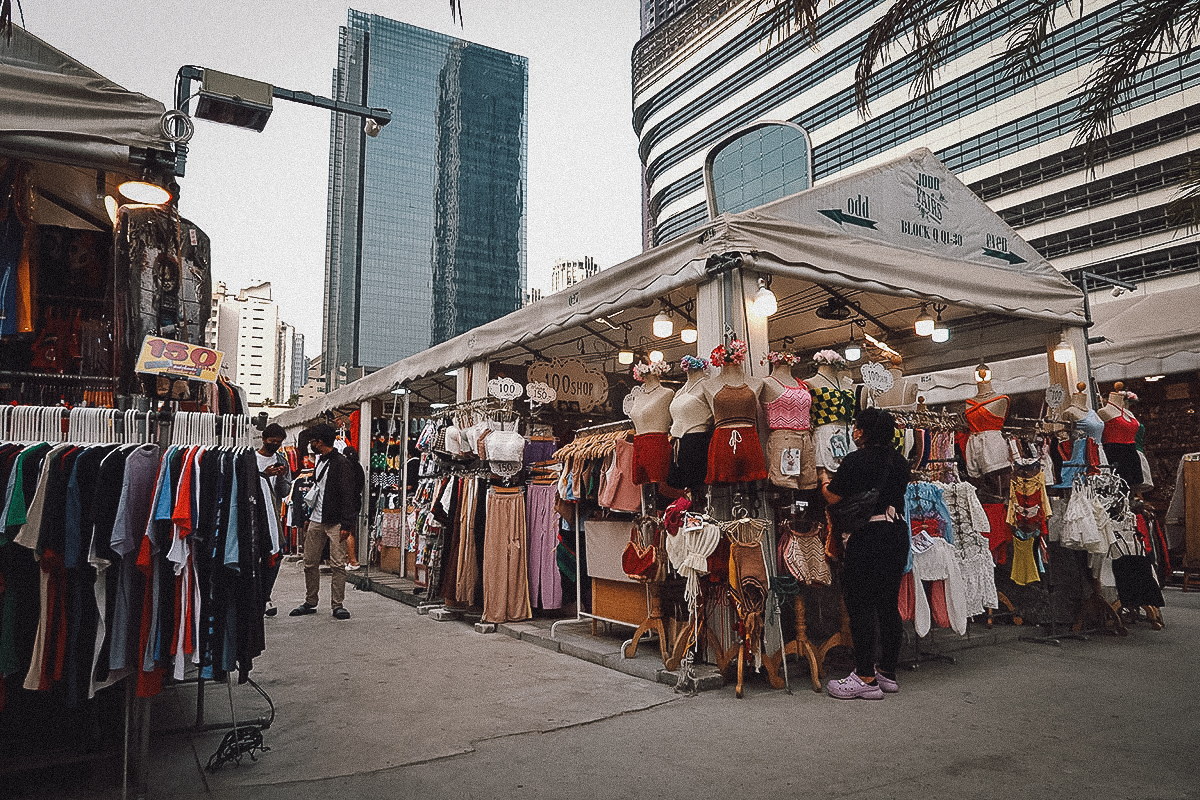 Clothing for sale at Jodd Fairs night market in Bangkok