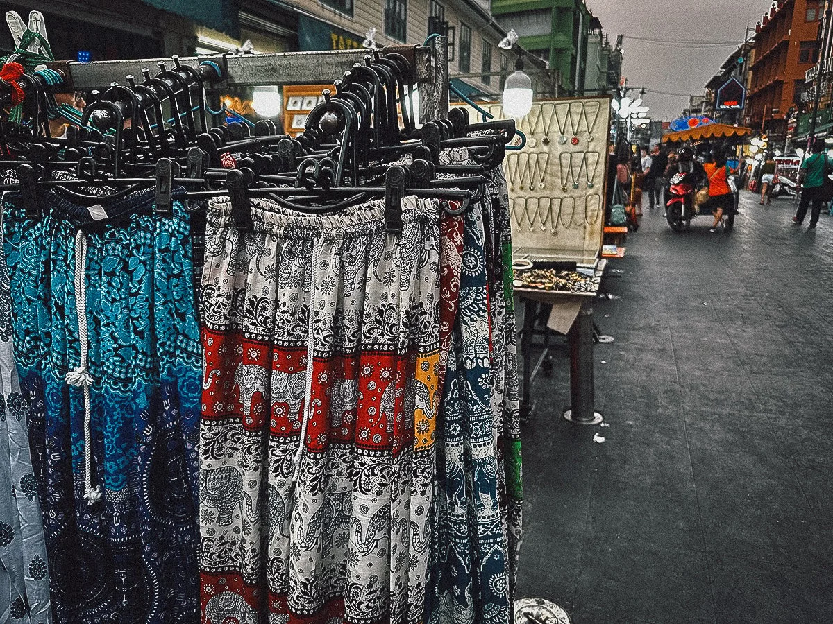 Elephant pants for sale at Khao San Market in Bangkok