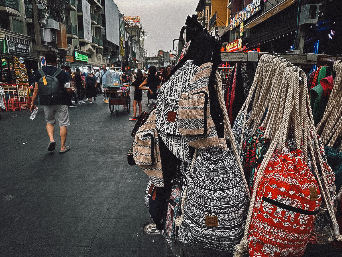 Bags for sale at Khao San Market in Bangkok