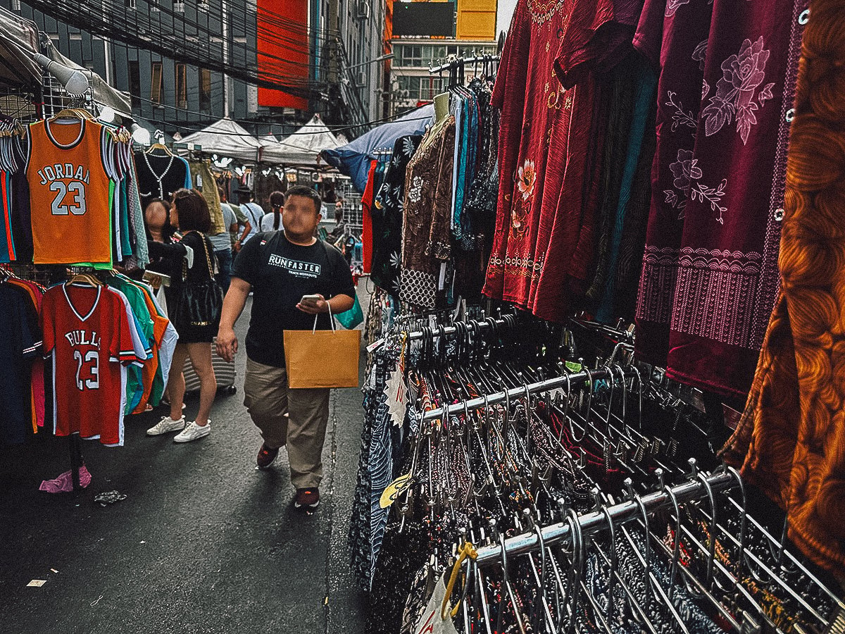 Clothing for sale at Pratunam Night Market in Bangkok