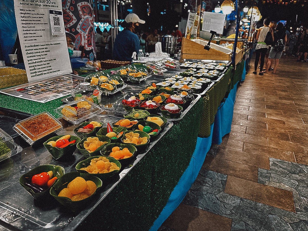 Food for sale at Sooksiam floating market in Bangkok