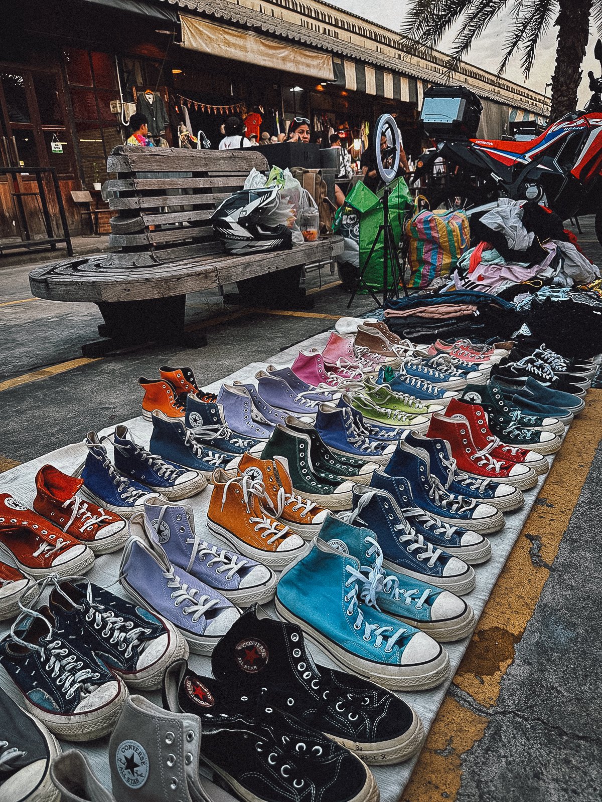 Converse shoes for sale at Srinagarindra Train Market in Bangkok