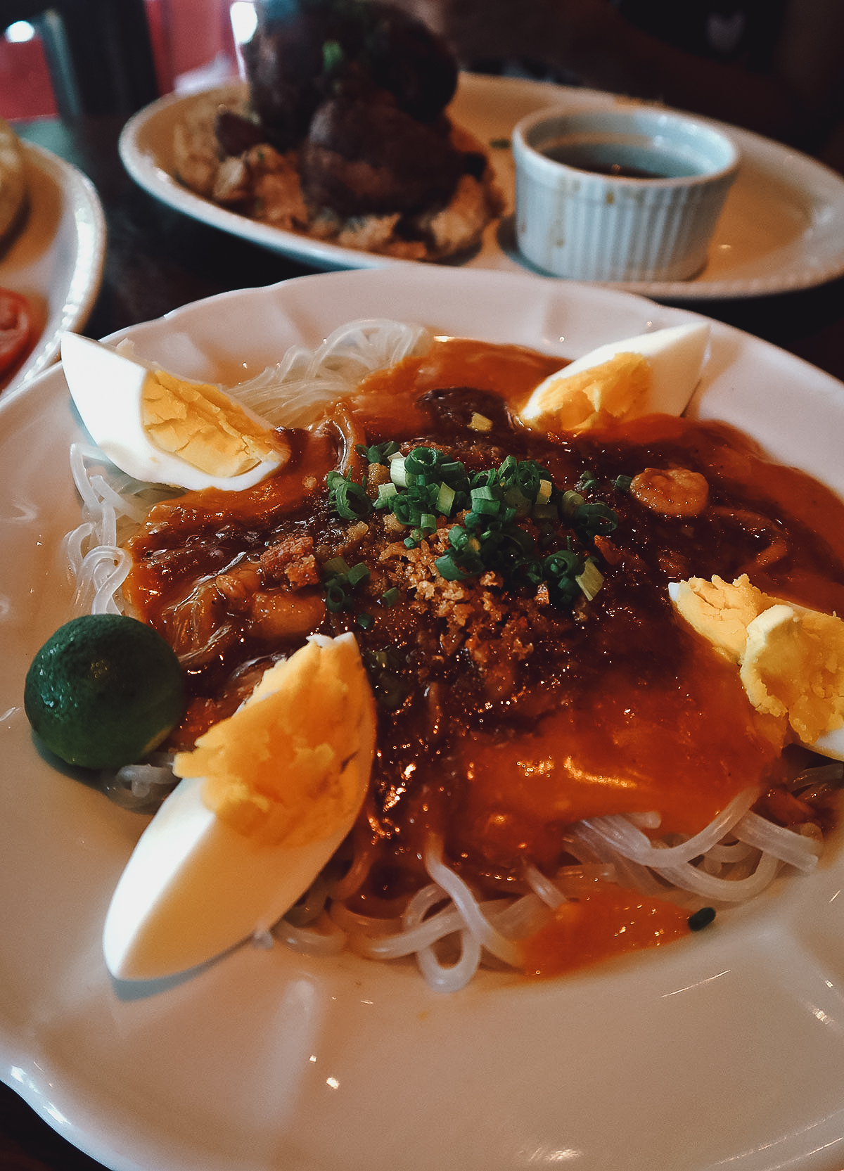 Pancit palabok at a restaurant in Manila