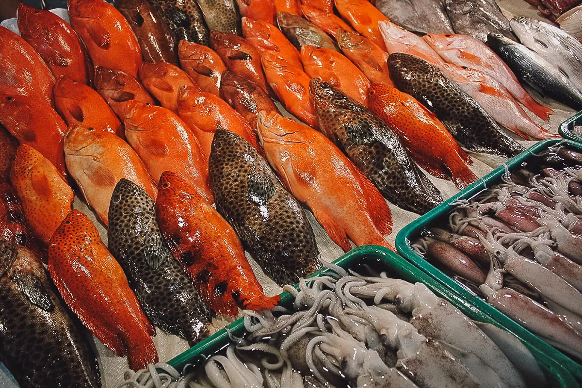 Fresh fish and squid at a wet market in Manila