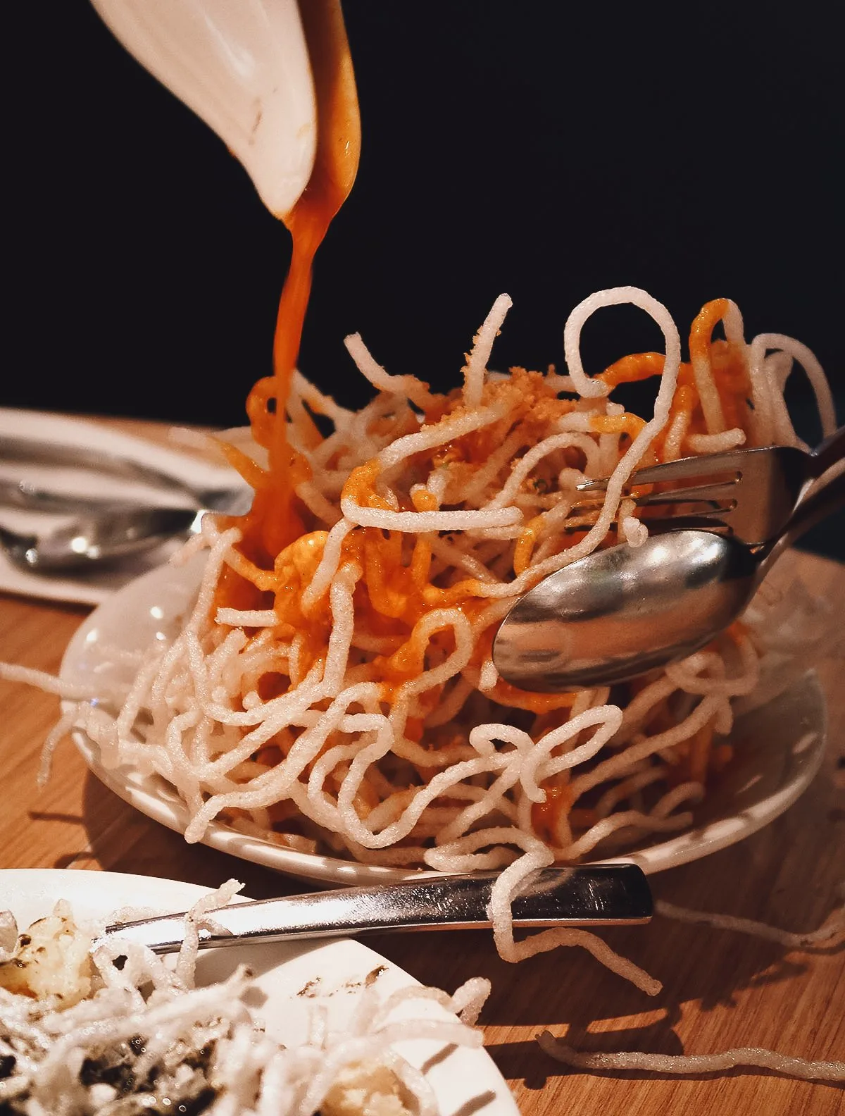 Pancit palabok at a restaurant in Metro Manila