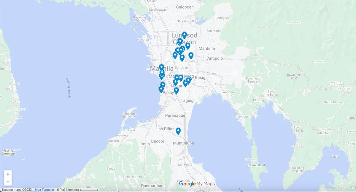 The Best Restaurants in Manila Map with pins