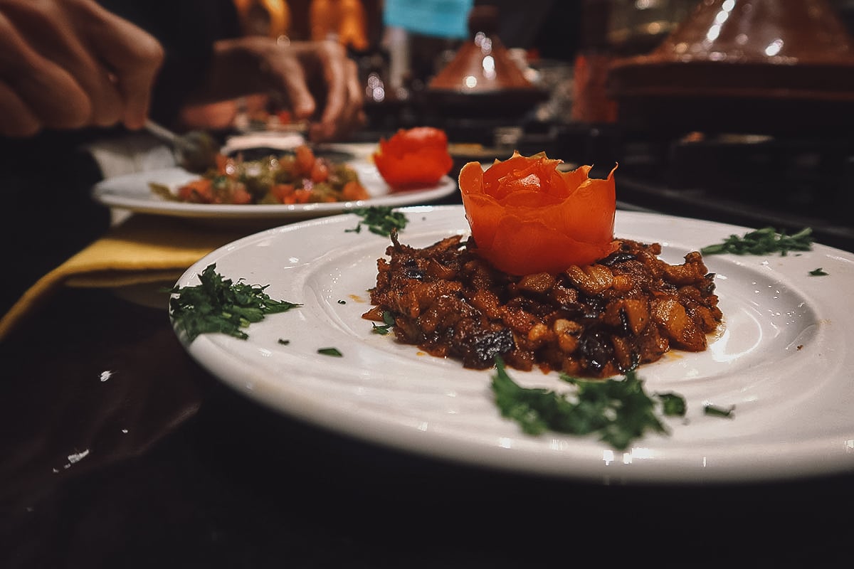 Plated dish from a Marrakech cooking class in La Maison Arabe