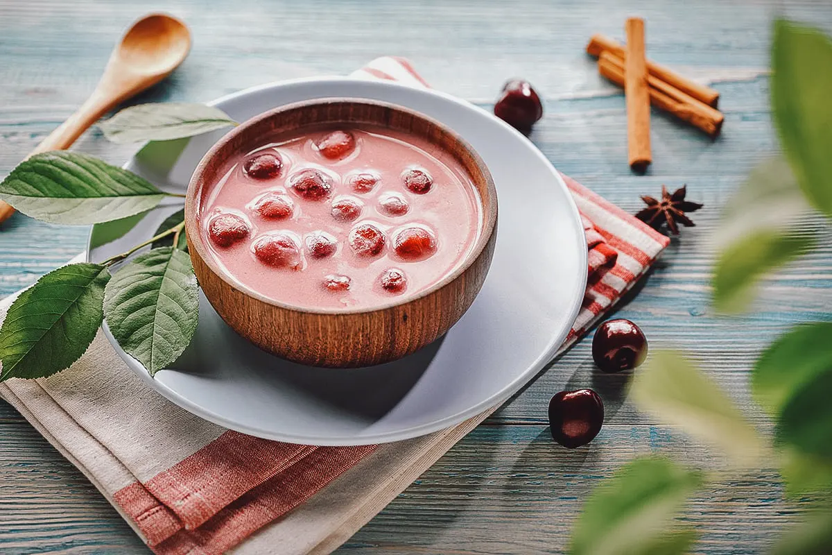 Hungarian sour cherry soup with whole sour cherries