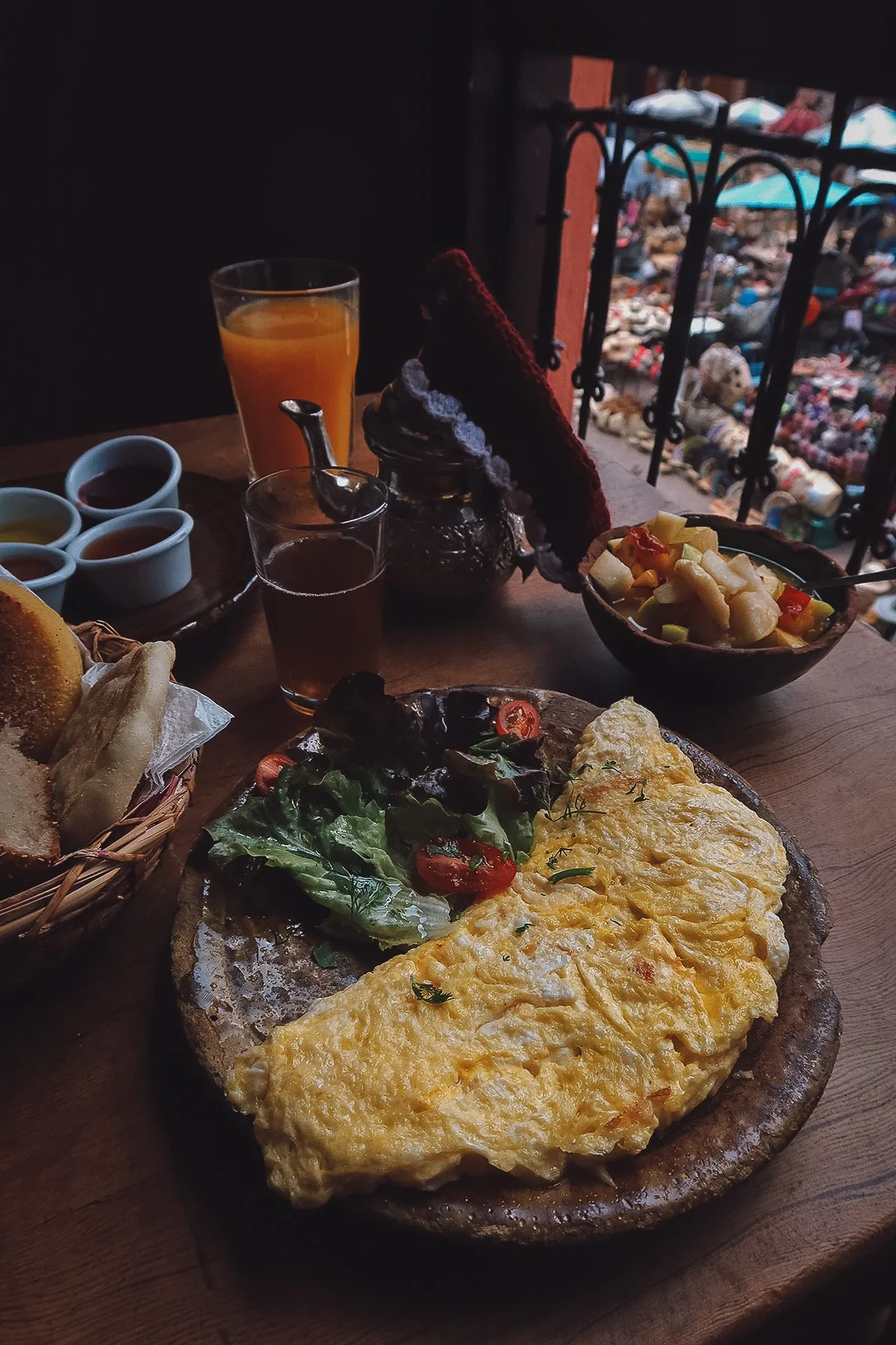 Moroccan breakfast at a restaurant in Marrakech