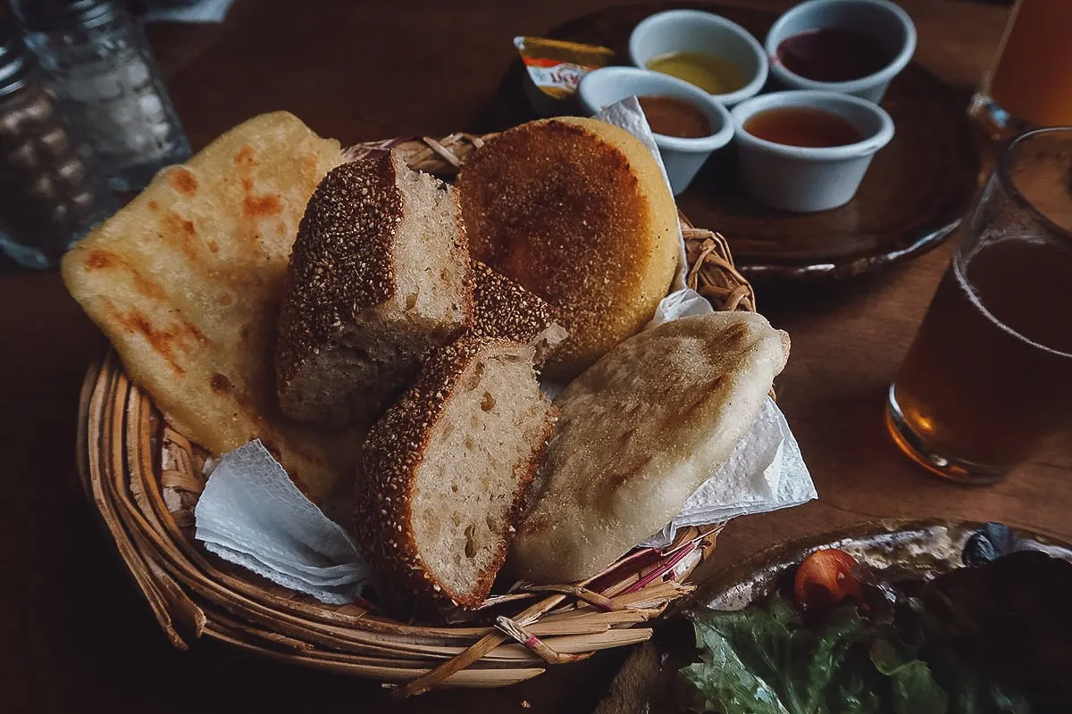 Moroccan bread at a restaurant in Marrakech