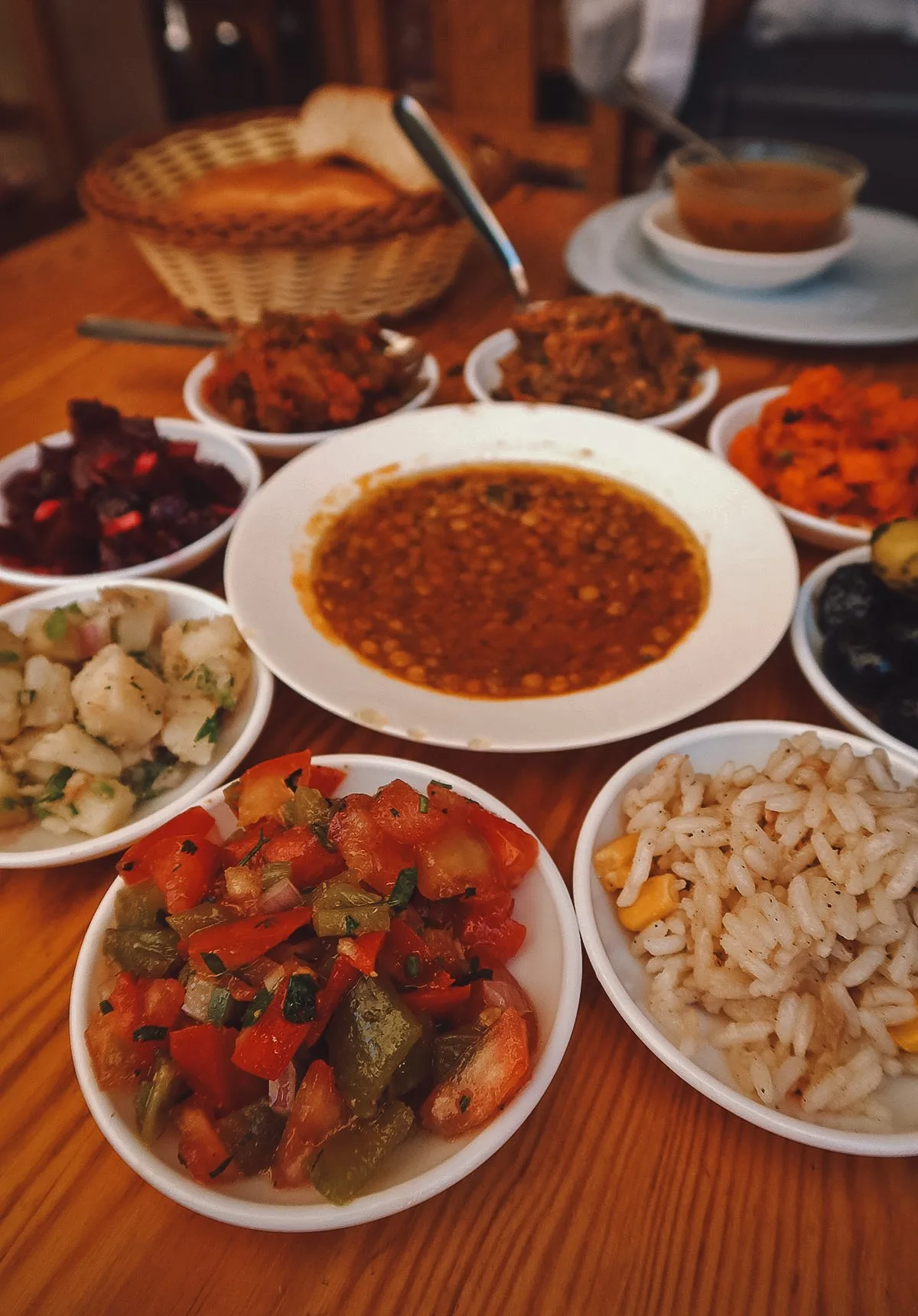 Moroccan dips at a restaurant in Marrakech