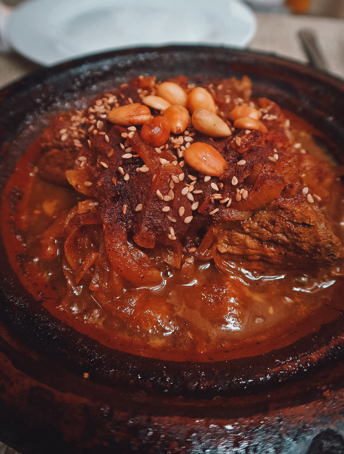 Moroccan lamb dish at a restaurant in Marrakech