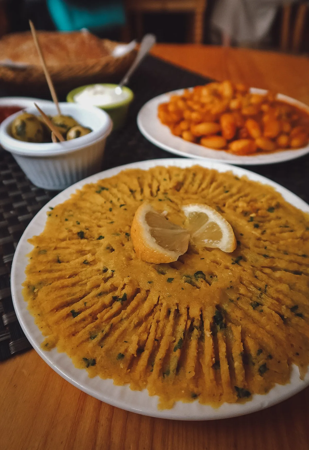 Hummus at a restaurant in Marrakech