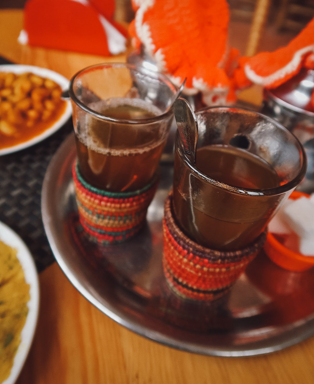 Mint tea at a restaurant in Marrakech