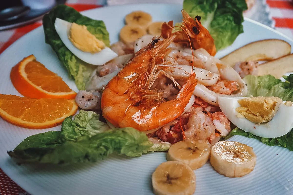 Moroccan seafood salad at a restaurant in Marrakech