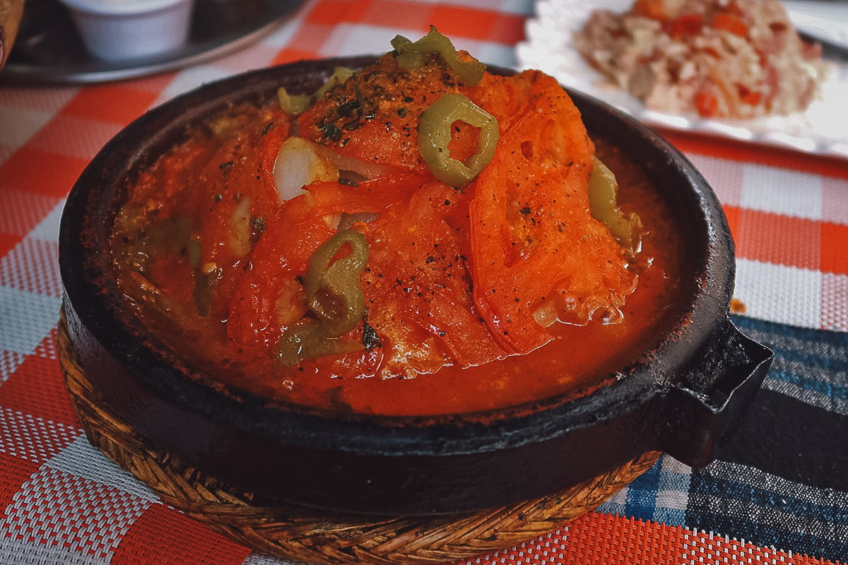 Fish tagine at a restaurant in Marrakech