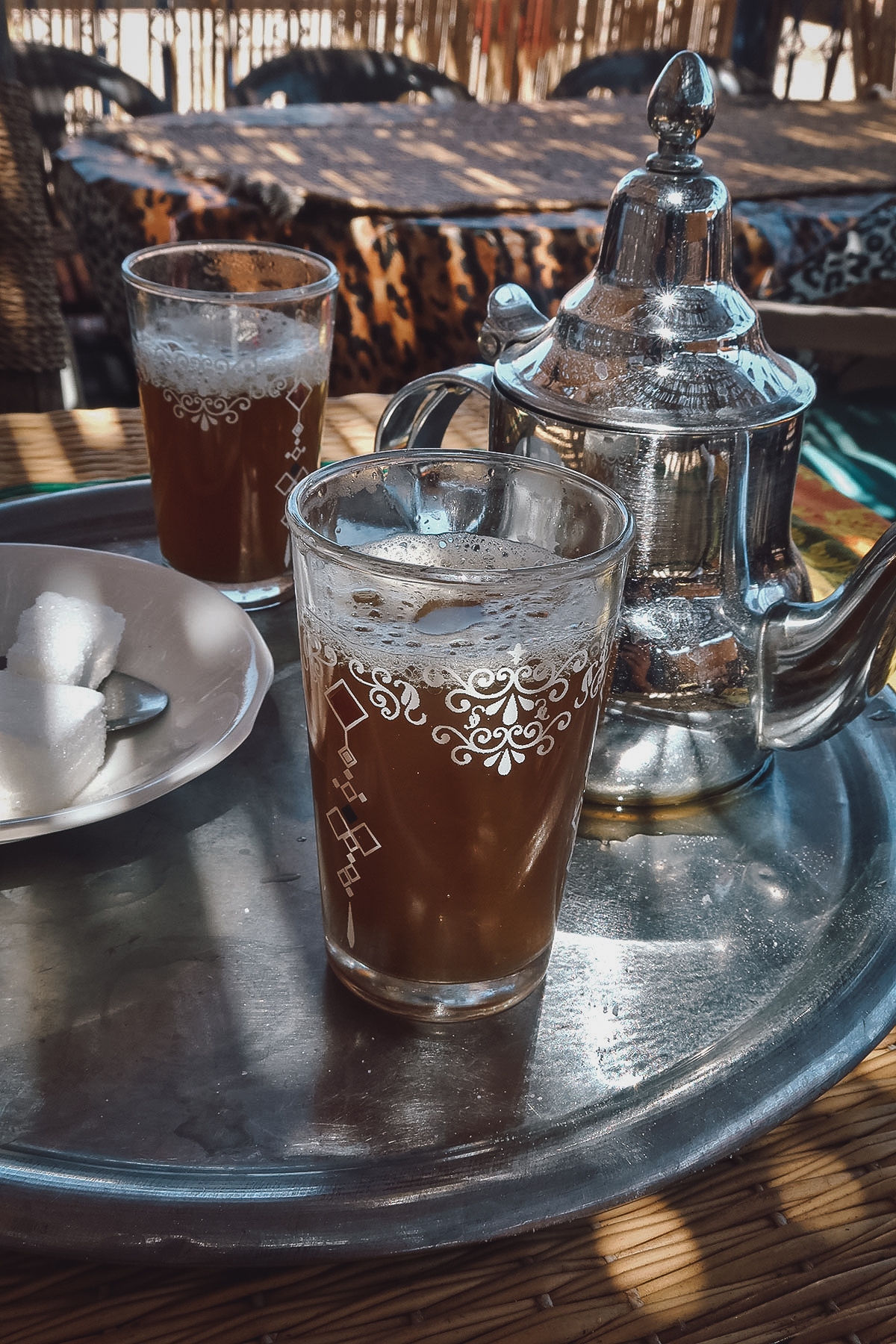 Mint tea at a restaurant in Marrakech