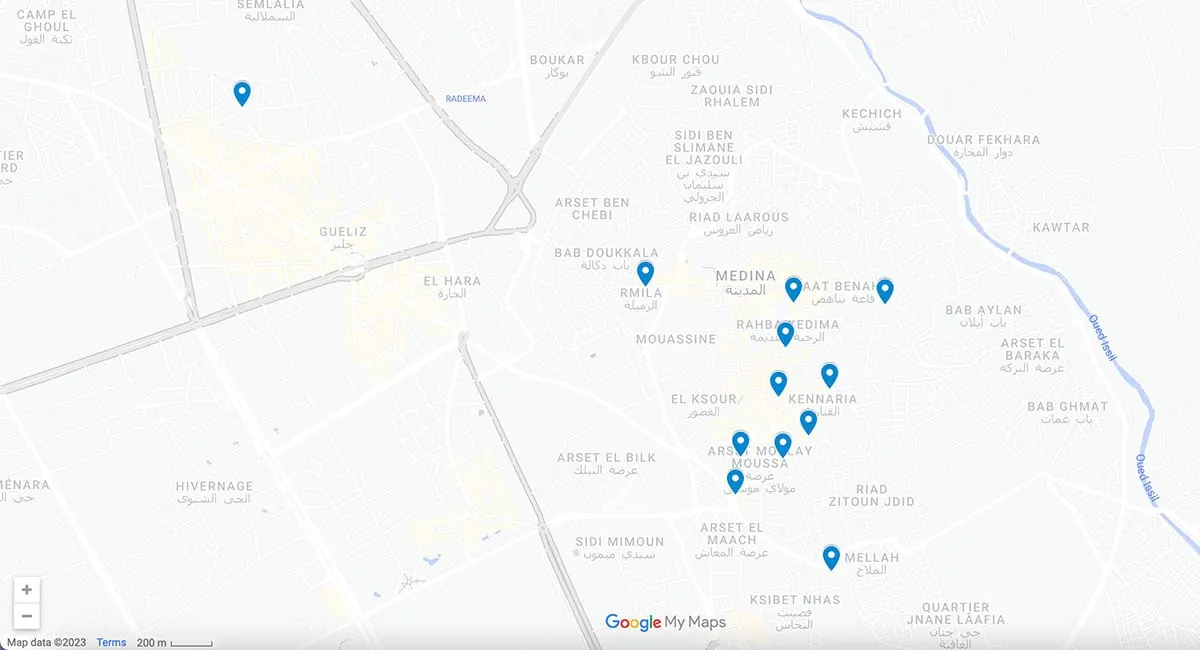 The Best Restaurants in Marrakech Map with pins