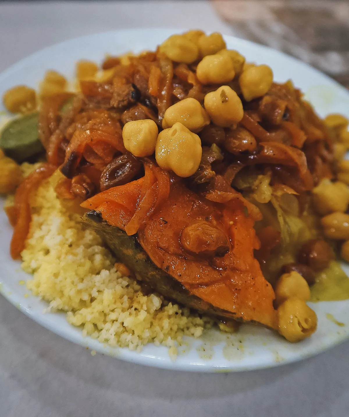 Vegetable couscous at a restaurant in Tangier