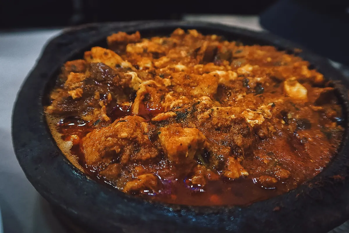 Meat tagine at a restaurant in Tangier