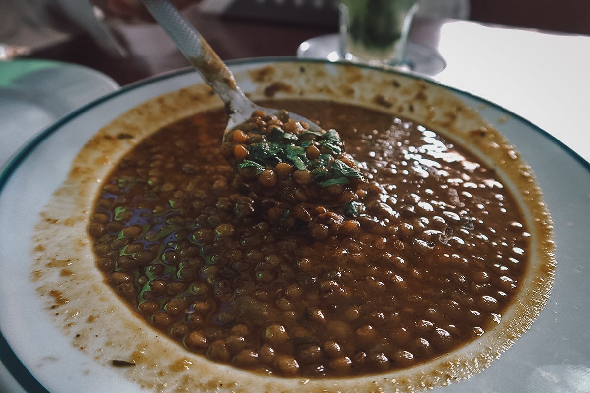 Lentil soup at a restaurant in Tangier