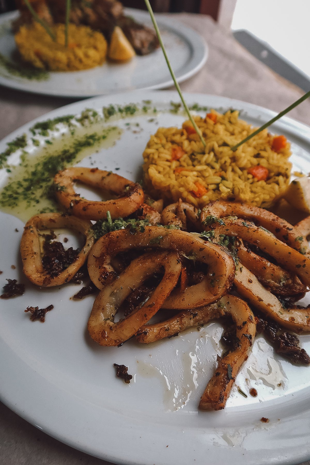 Grilled squid at a restaurant in Tangier