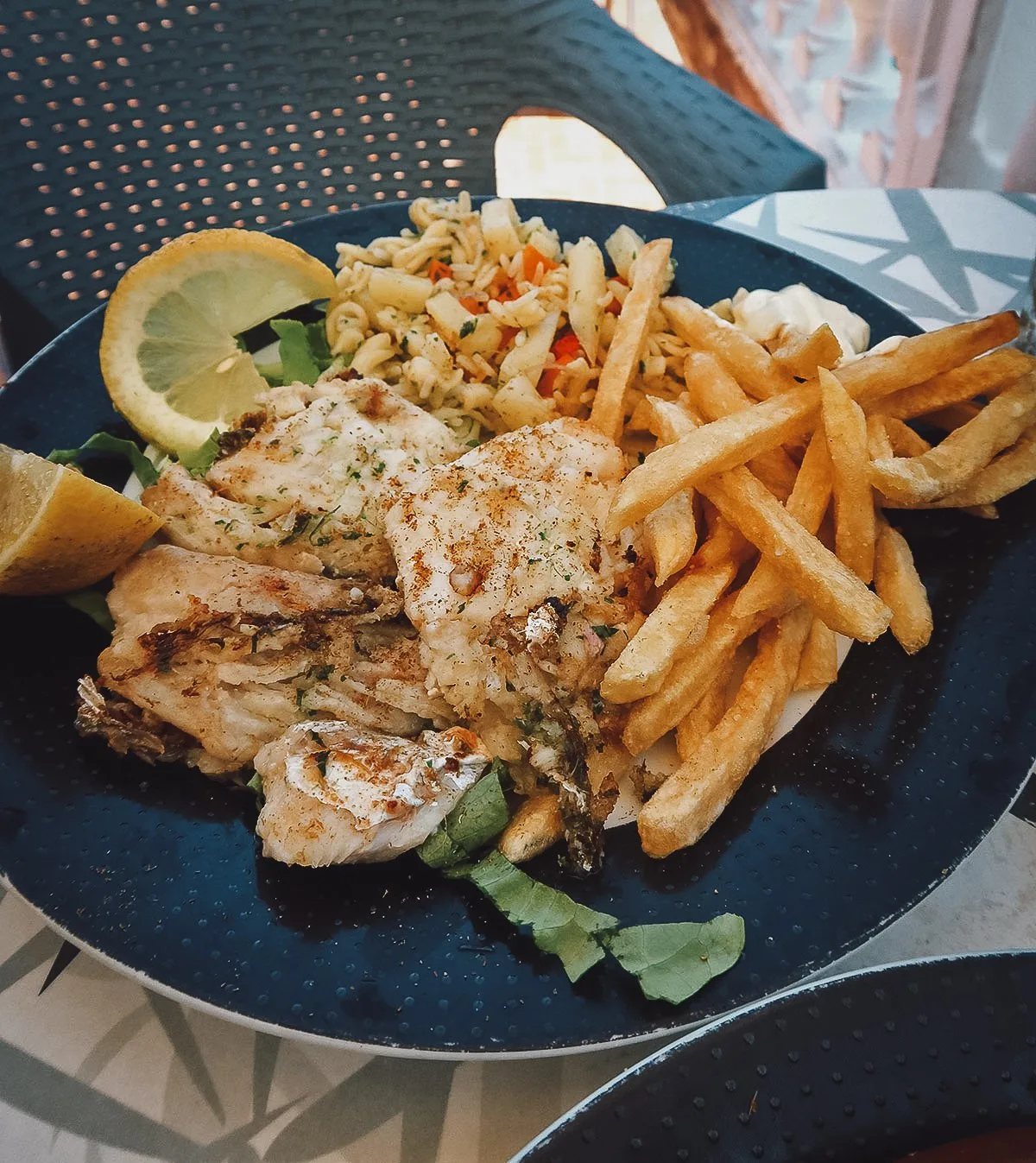 Fish dish at a restaurant in Tangier