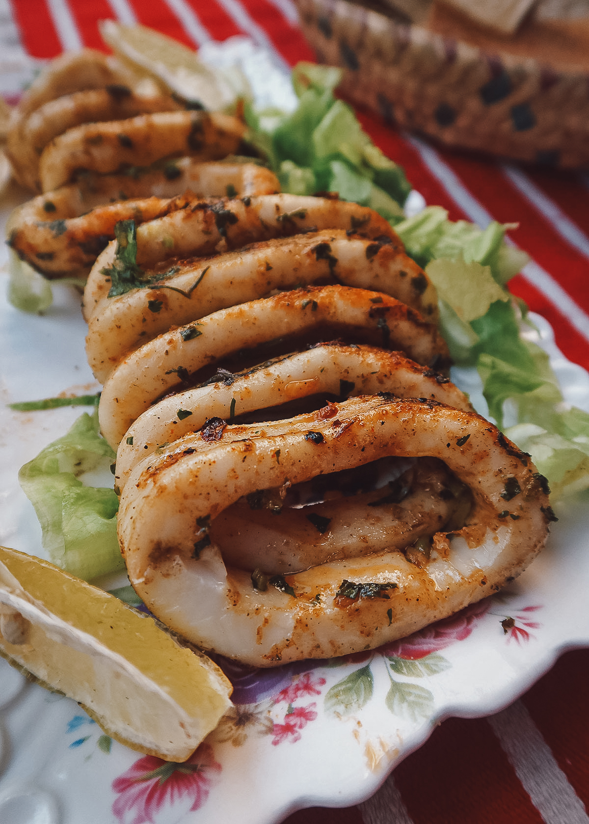 Grilled squid at a restaurant in Tangier