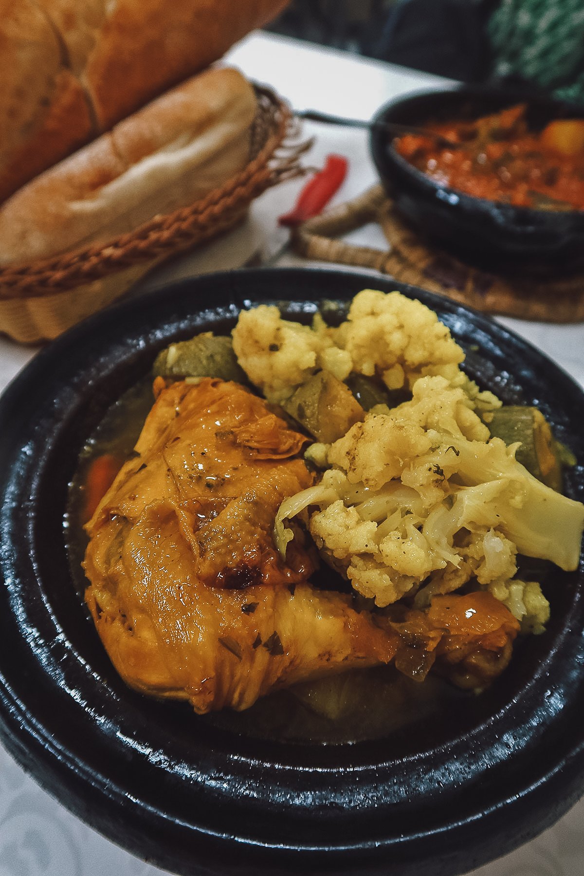 Chicken tagine at a restaurant in Tangier