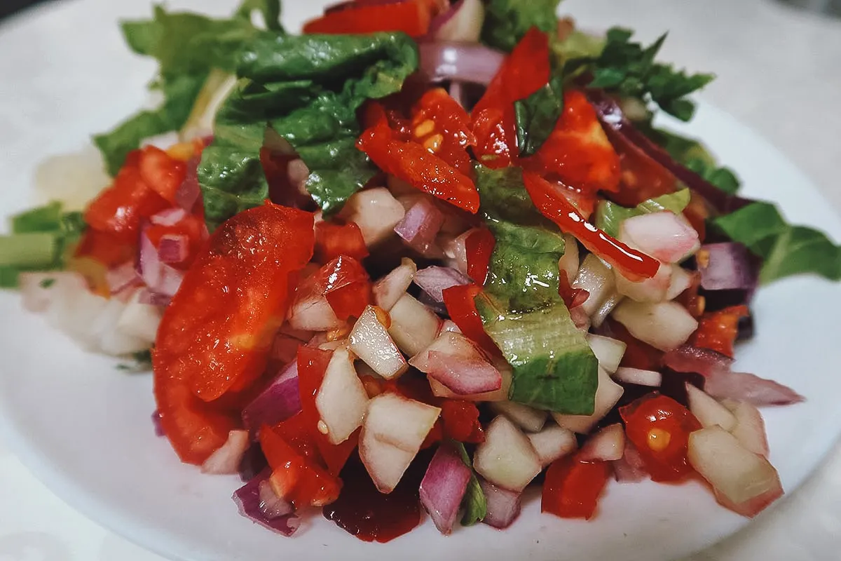 Moroccan salad at a restaurant in Tangier