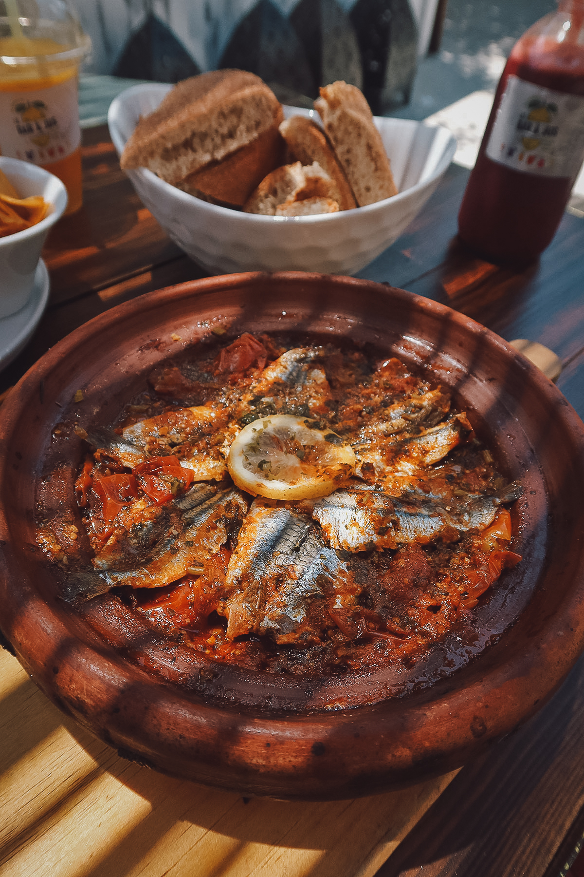 Anchovy tagine at a restaurant in Tangier