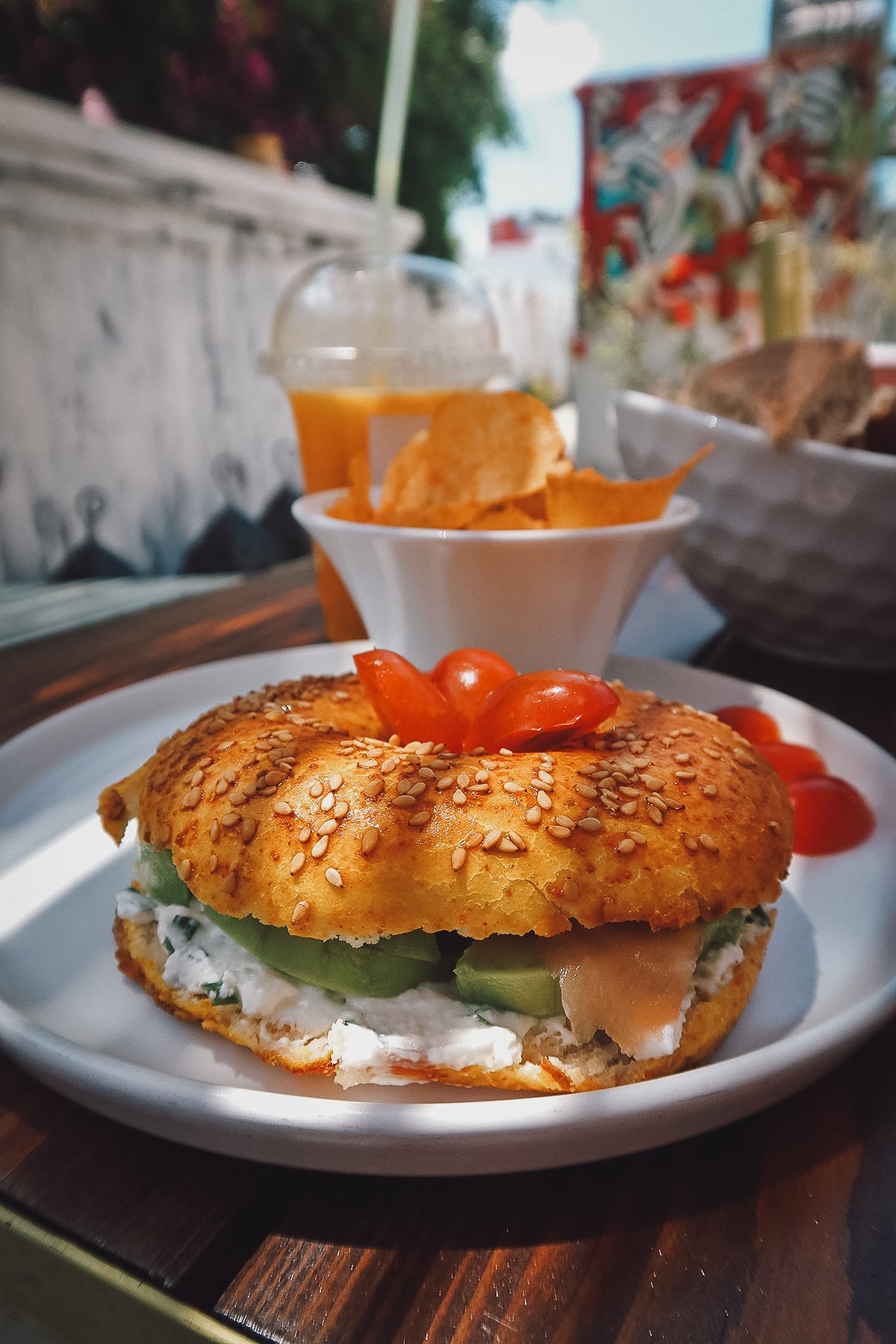 Salmon bagel sandwich at a restaurant in Tangier