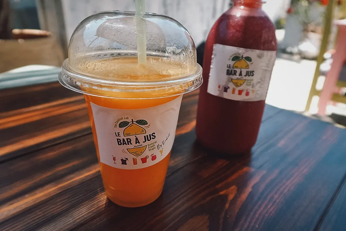 Fresh fruit juices at a restaurant in Tangier