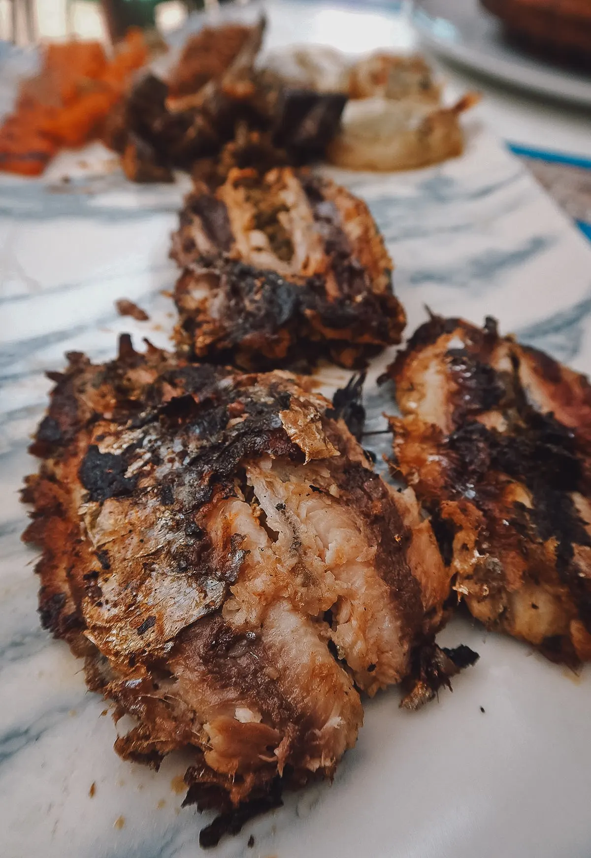 Grilled stuffed sardines at a restaurant in Casablanca