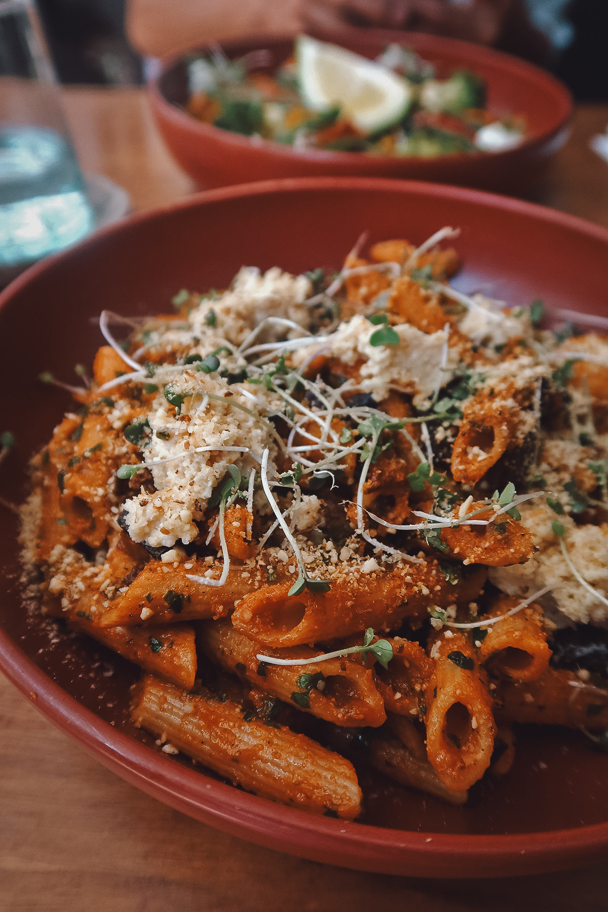 Pasta alla norma at a restaurant in Casablanca