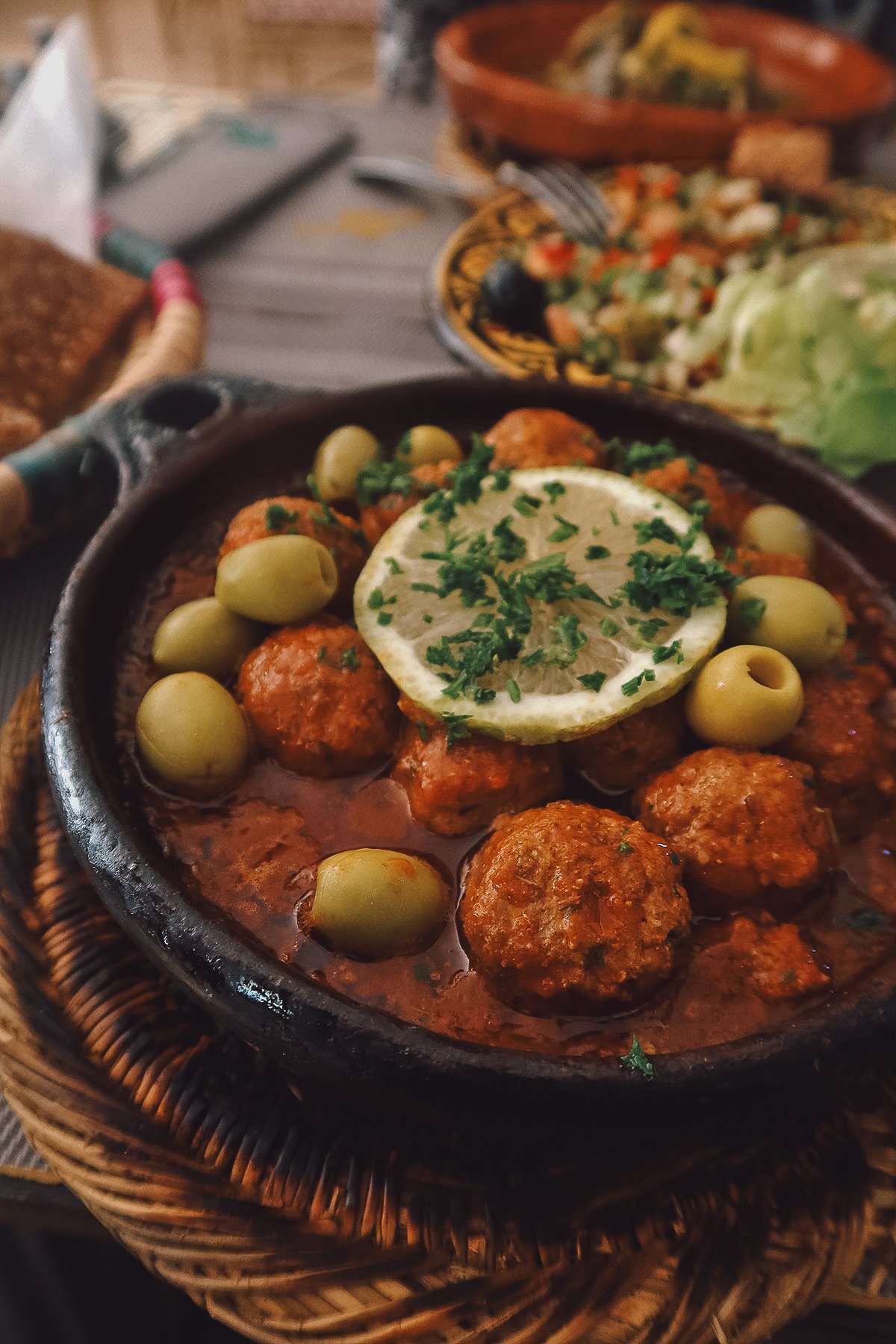 Sardine ball tagine at a restaurant in Casablanca