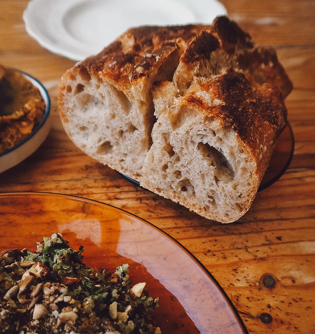 Homebaked bread at a restaurant in Essaouira