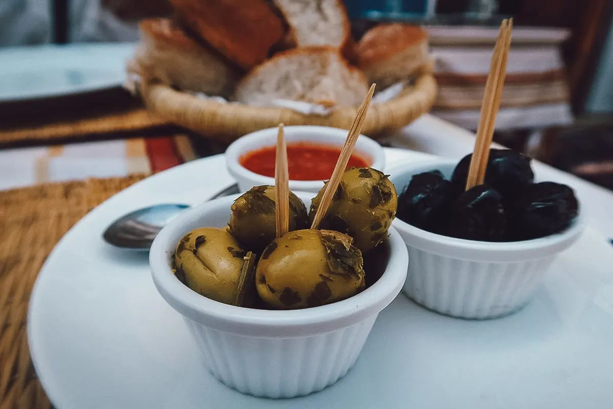 Olives at a restaurant in Essaouira